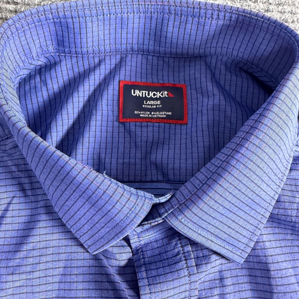 UNTUCKit Langhome Mens Large Blue Striped Performance Stretch Button Down Shirt - Picture 6 of 12